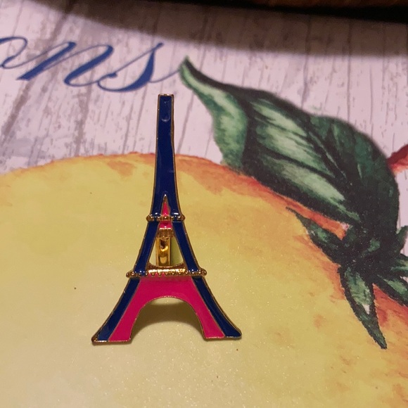 Jewelry - Gold tone adjustable ring with blue and pink enamel Eiffel Tower ring